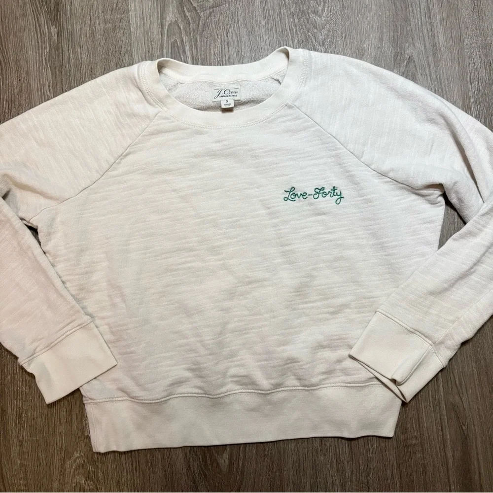 J.Crew Vintage Fleece Ivory Embroidered Sweatshirt Small​​
